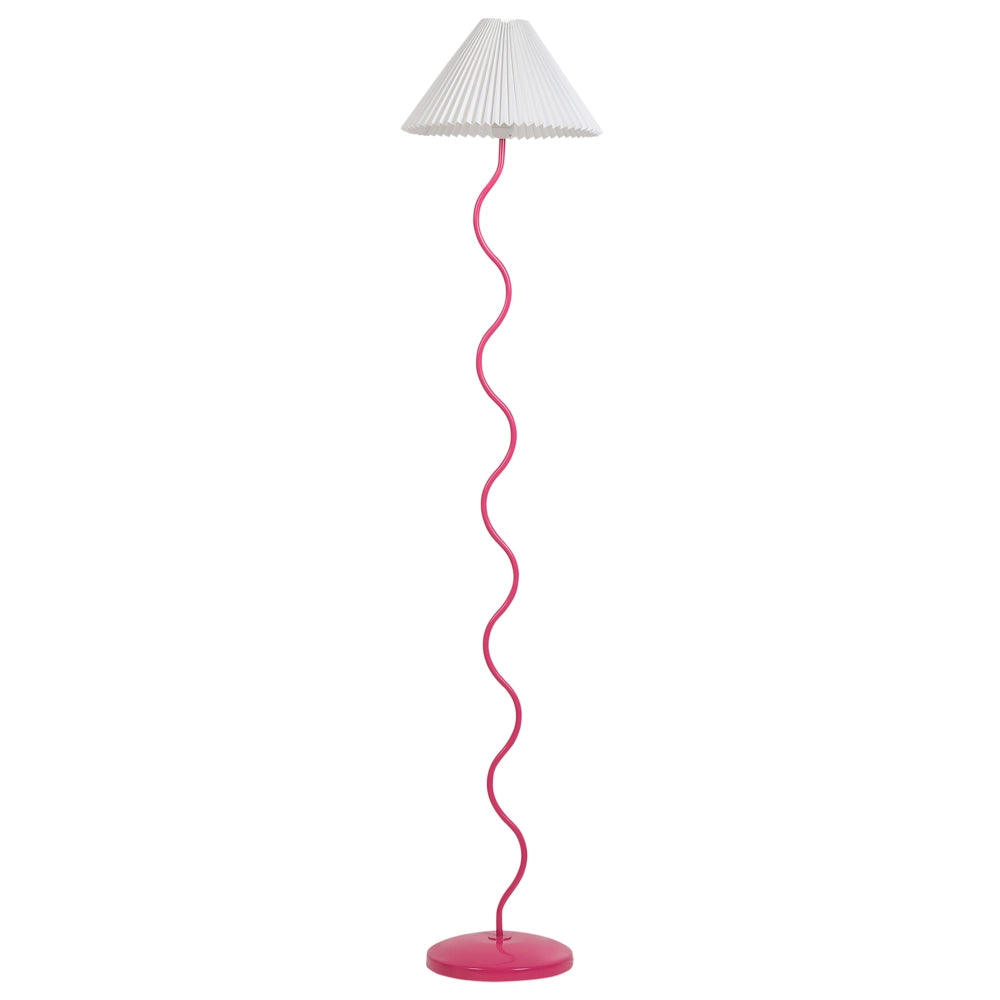 Lampada da terra Base metallica bianca e rosa Paralume plissettato in plastica Stile retrò vintage