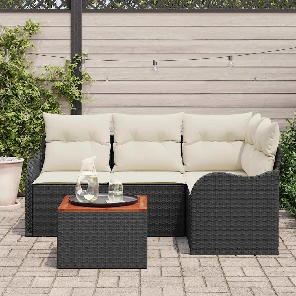 Set Divano da Giardino con cuscino 5 pz-Sofa da Giardino-Divanetto da esterno Nero polyrattan 286271