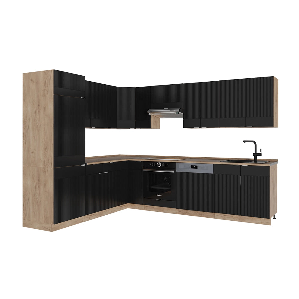 Cucina angolare completa Fame-Line Nero rigato/Rovere dorato 227 x 60 cm, PL Rovere Vicco