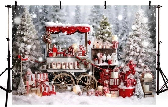 Targa di Fondo Invernale per Natale - 7x5ft Foto di Sfondo Stand per Portret Banner Decorativo