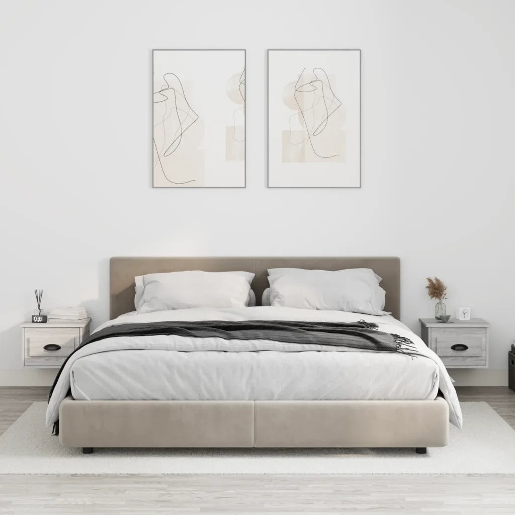 Set di 2 Comodini | Armadio da Notte | Mobiletto da notte a Parete Grigio Sonoma 41,5x36x28 cm