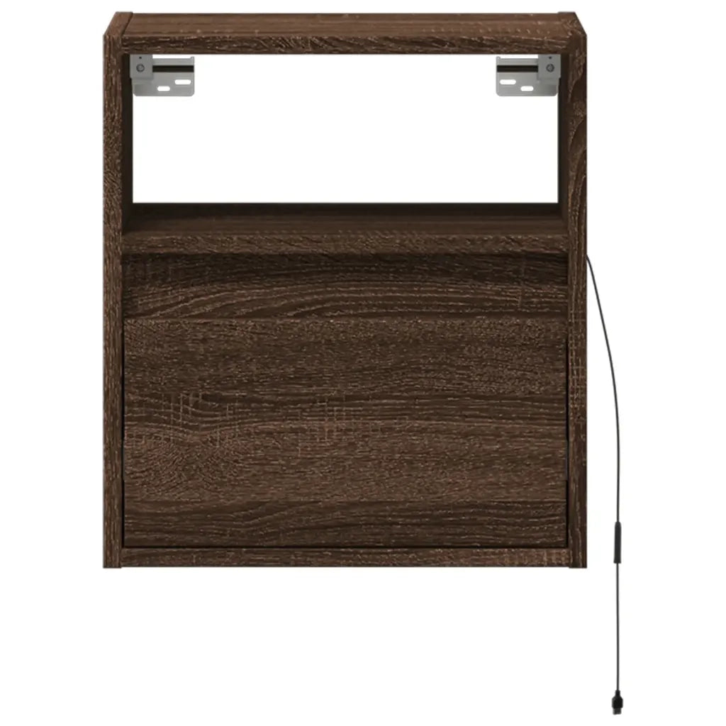 Comodini a Parete con luci LED 2 pz-Set di 2 Tavolino da notte Rovere Marrone 140279