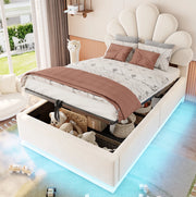 Letto imbottito 90x200 beige con vano contenitore e LED