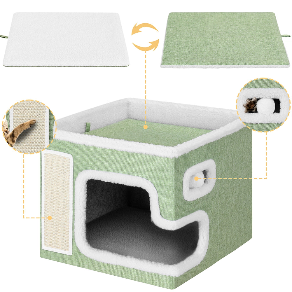 Cuccia Casa per Gatti Verde Tiragraffi Casetta Animali Domestici 42x42x33 cm