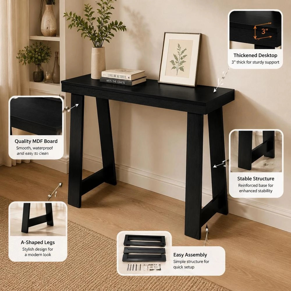 Modern Console Table For Entryway, Black Narrow Sofa Table With Multi-Layer Board, Rectangular Side Table For Living Room Bedroom Hallway, 91.5x30.5x81 Cm