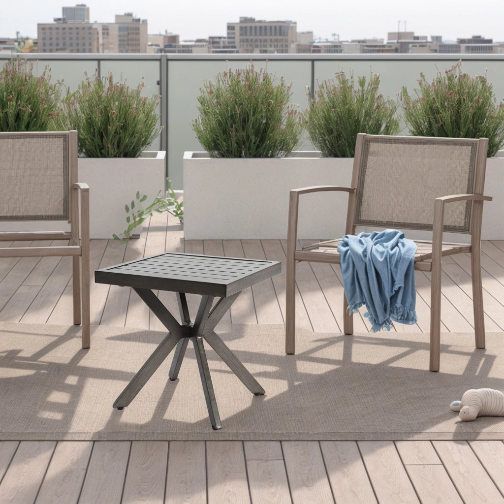 Tavolino laterale/d'appoggio quadrato in alluminio per esterni, ideale per patio, giardino, piscina o come complemento d'arredo per interni. Facile
