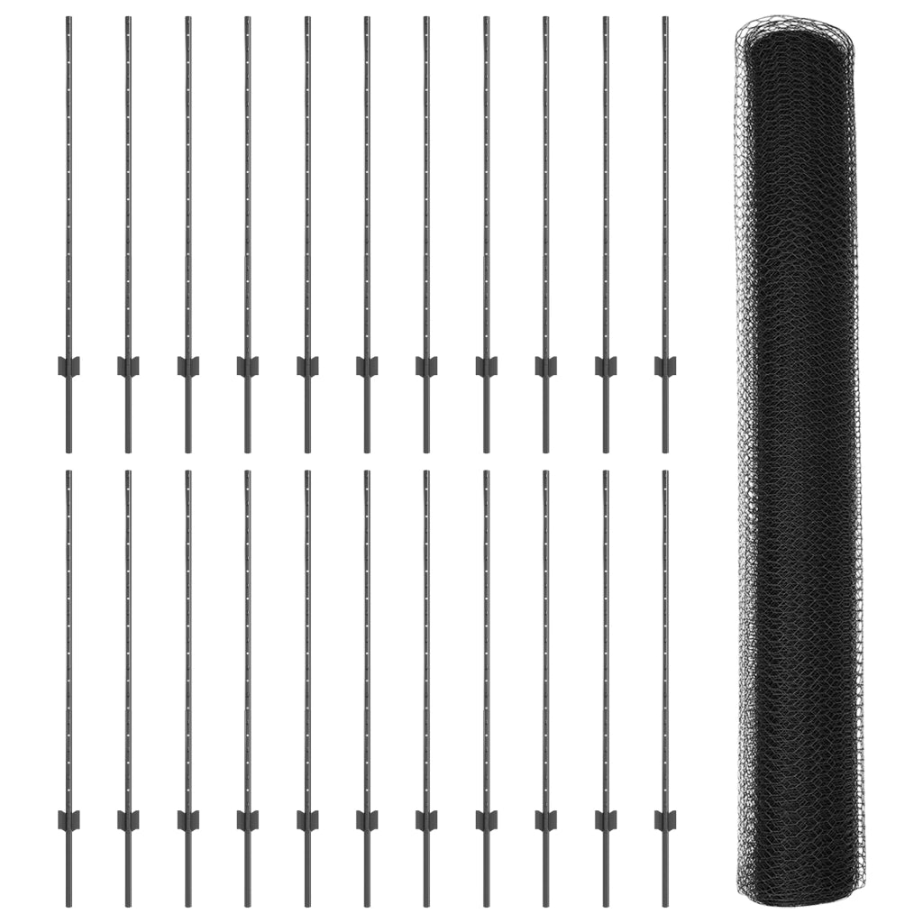 Pali per Recinzione  22 pz U-Channel Grigio 120 cm Acciaio
