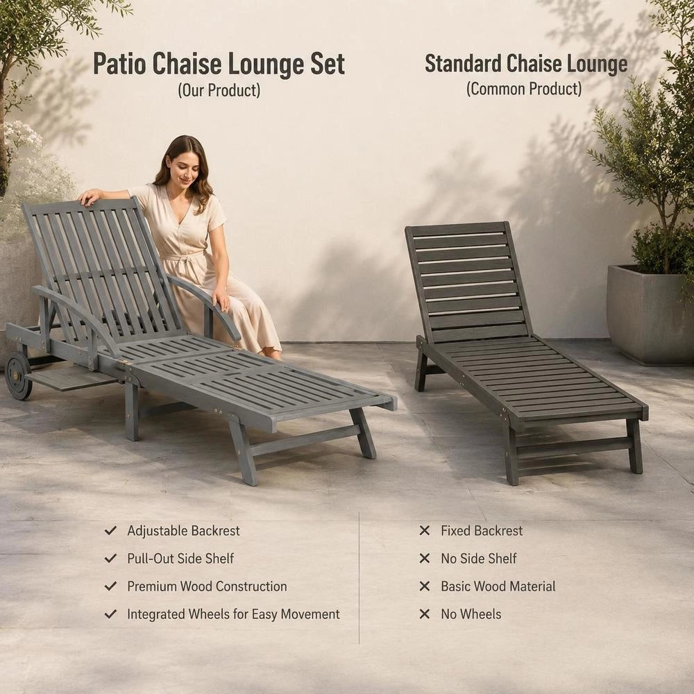 Sun Lounger Grey Solid Acacia Wood