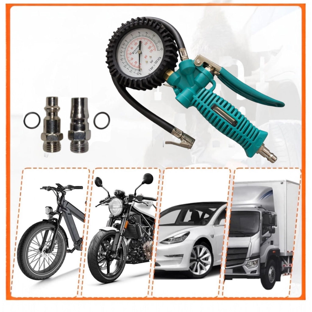 Pistola per Aria Compressa con Manometro Bar/Psi Gonfiaggio Gomme Auto e Moto