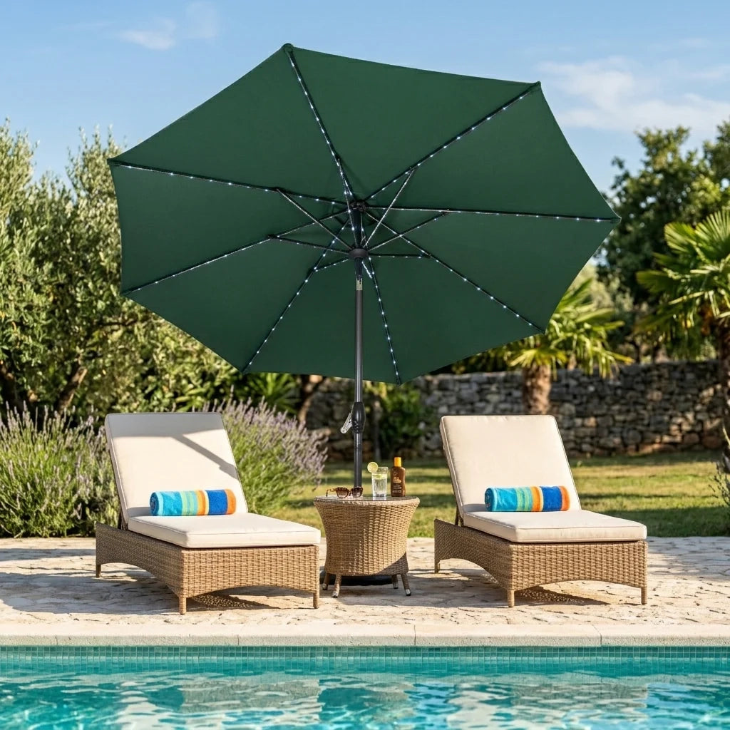 Ombrellone LED Inclinabile 2,7m Verde da Giardino con Luci Solari