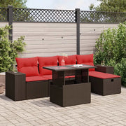 Set Divano da Giardino 6 pz con Cuscini Nero Polyrattan Acacia