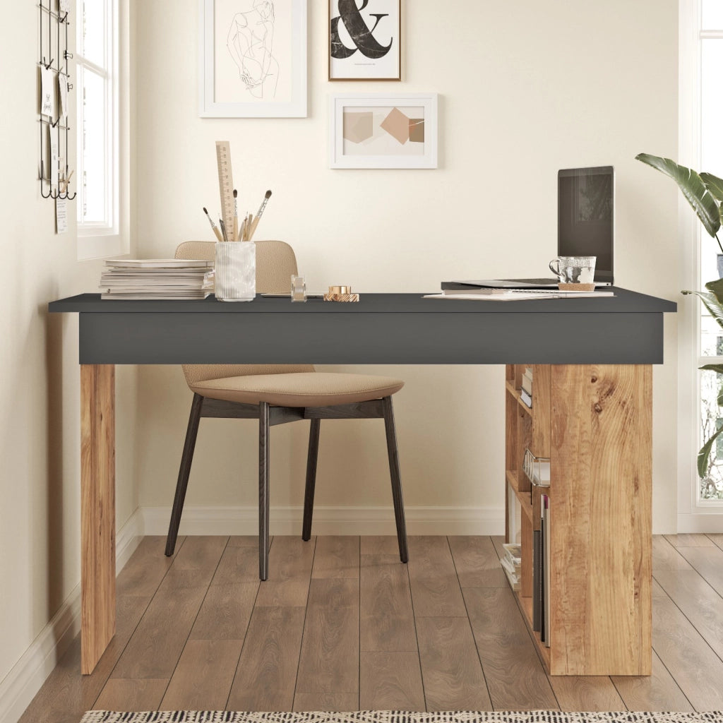 Scrivania in legno "CT5" - 129 x 120 x 72 cm - Pino Atlantico Antracite