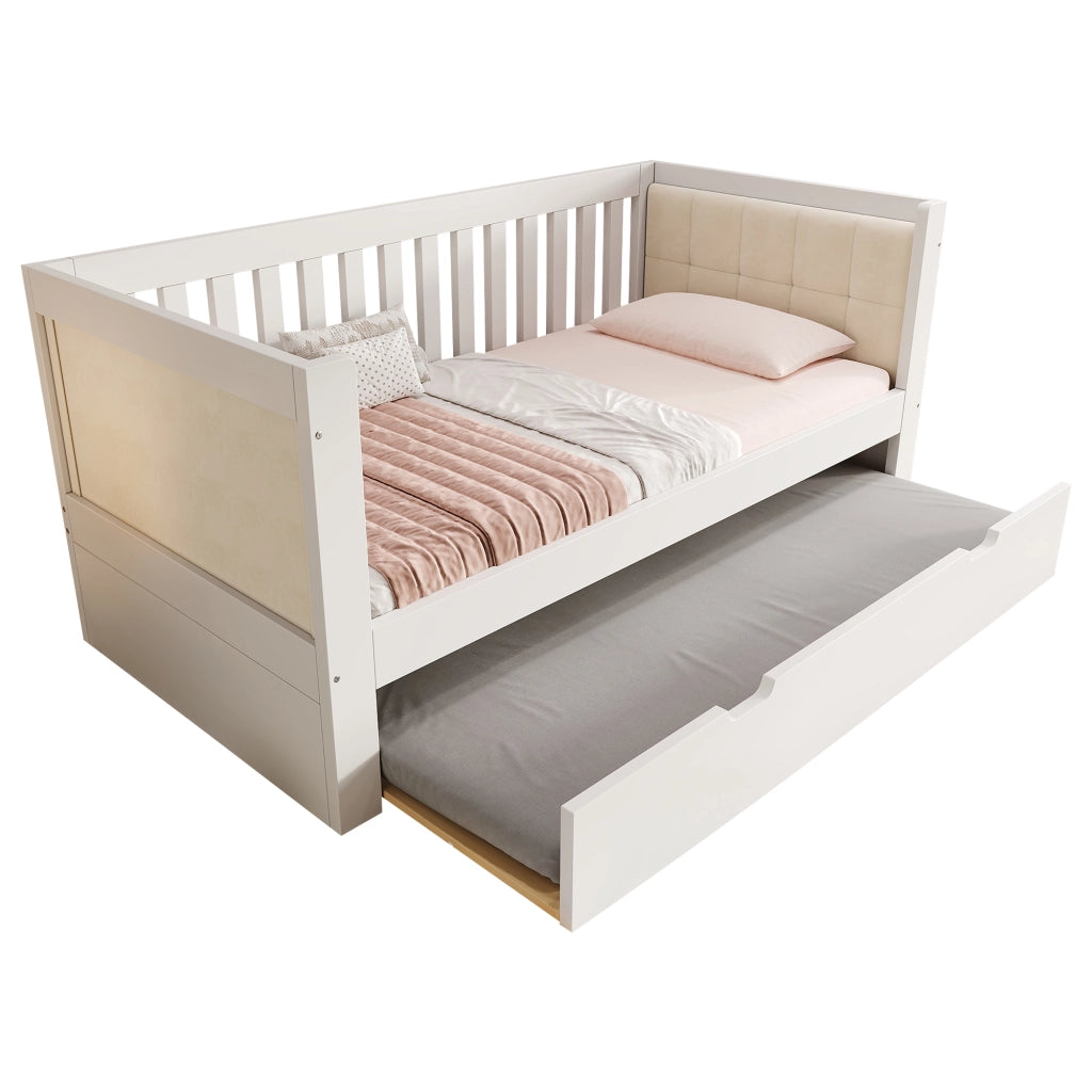 Daybed con letto estraibile 90 × 190 cm, schienale a tre lati, senza materasso, in legno, bianco