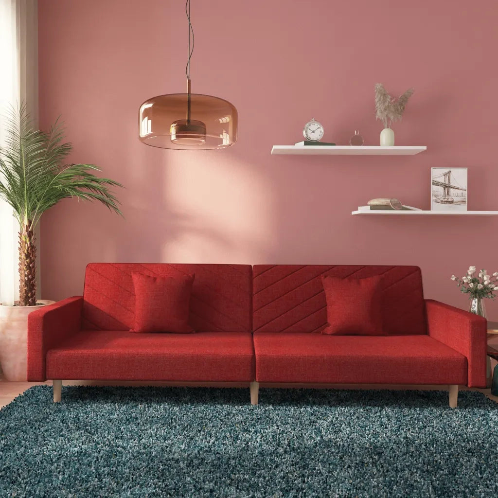 Divano Letto a 2 Posti con 2 Cuscini Rosso Vino in Tessutocod mxl 111476