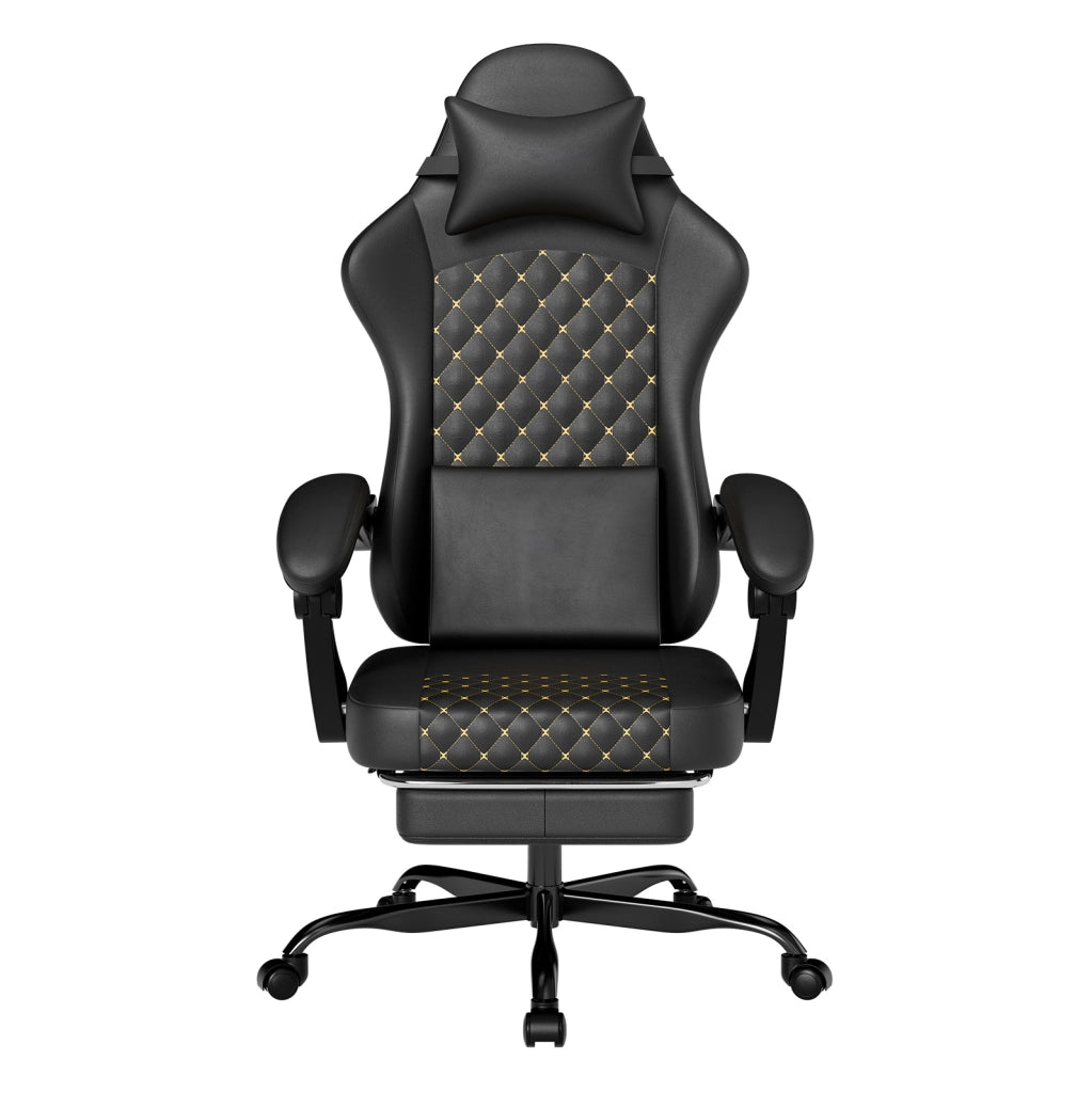 Sedia gaming ergonomica nera con poggiapiedi estraibile