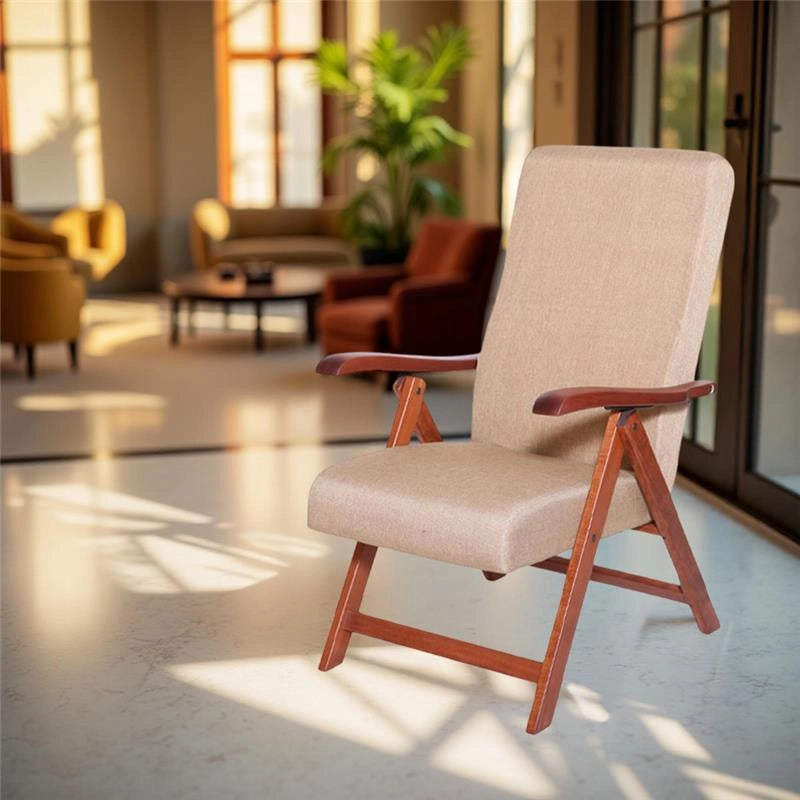 POLTRONA MIAMI NOCE BEIGE IN FAGGIO CON IMBOTTITURA POGGIATA SU CINGHIE SCHIENALE REGOLABILE IN QUATTRO POSIZIONI