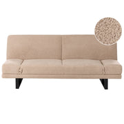 Divano Letto in Tessuto sabbia ciniglia con schienale reclinabile e struttura in legno stile moderno