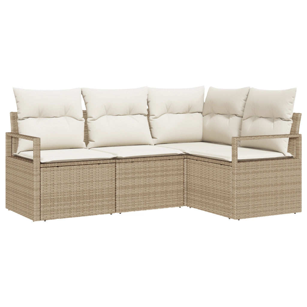 Set di divani da giardino  4 pezzi con cuscini Beige Polyrattan