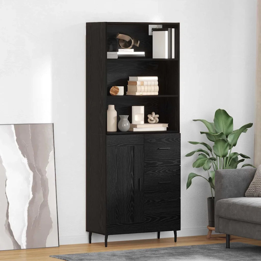 Credenza con Cassetto-Buffet-Armadio da cucina Rovere Nero 69,5 x 34 x 180 cm 894181