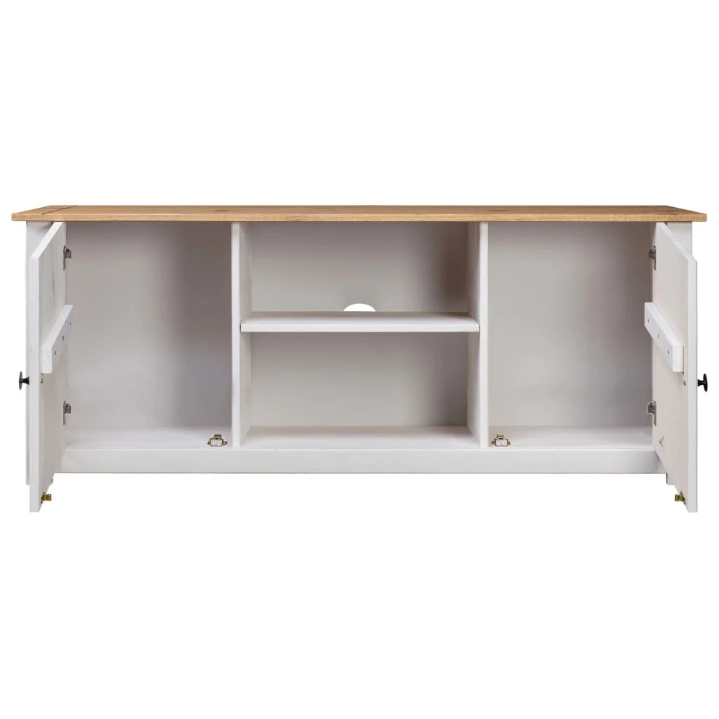 Mobile TV multimediale scaffale TV mobile TV sala da pranzo soggiorno camera da letto 120 x 40 x 50 cm legno di pino massiccio bianco 02_0025873