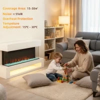 Camino elettrico con 11 colori di fiamma, 1000W/2000W, con Telecomando, Bianco