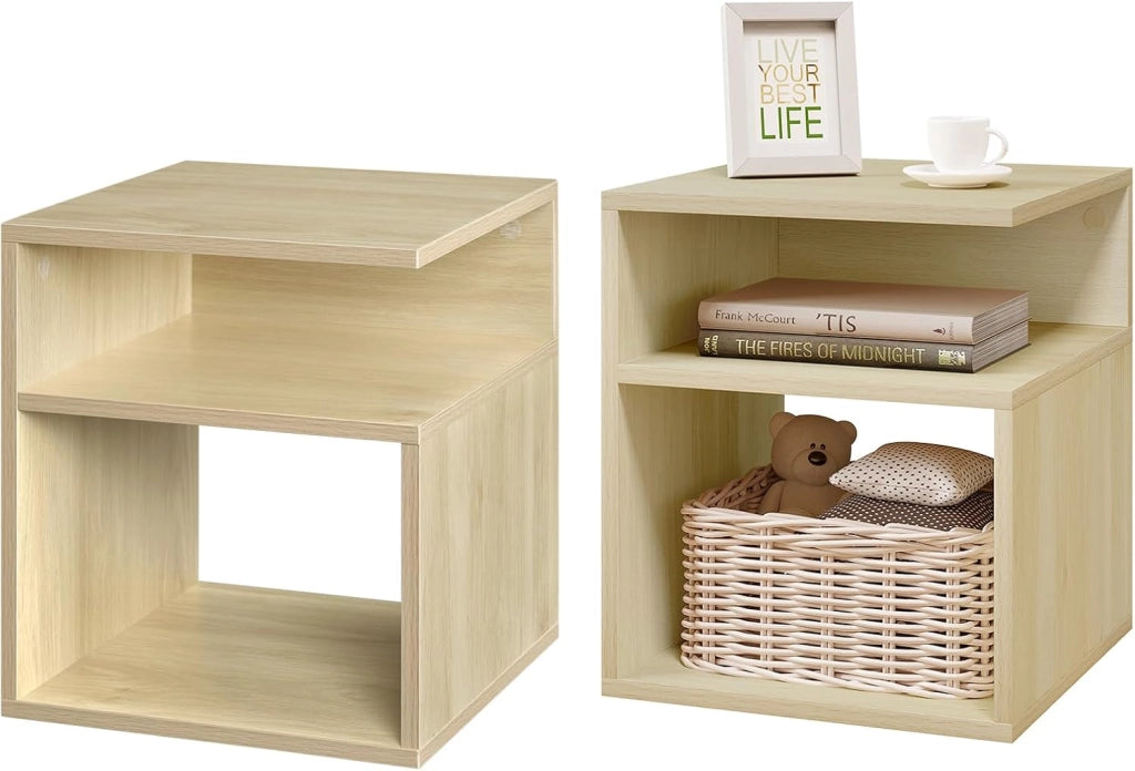 Set di 2 Comodini a 3 Ripiani, Tavolini da Notte Bianchi Moderni per Camera da Letto, Mobili Salvaspazio, in Legno, 35x35x41,5 cm