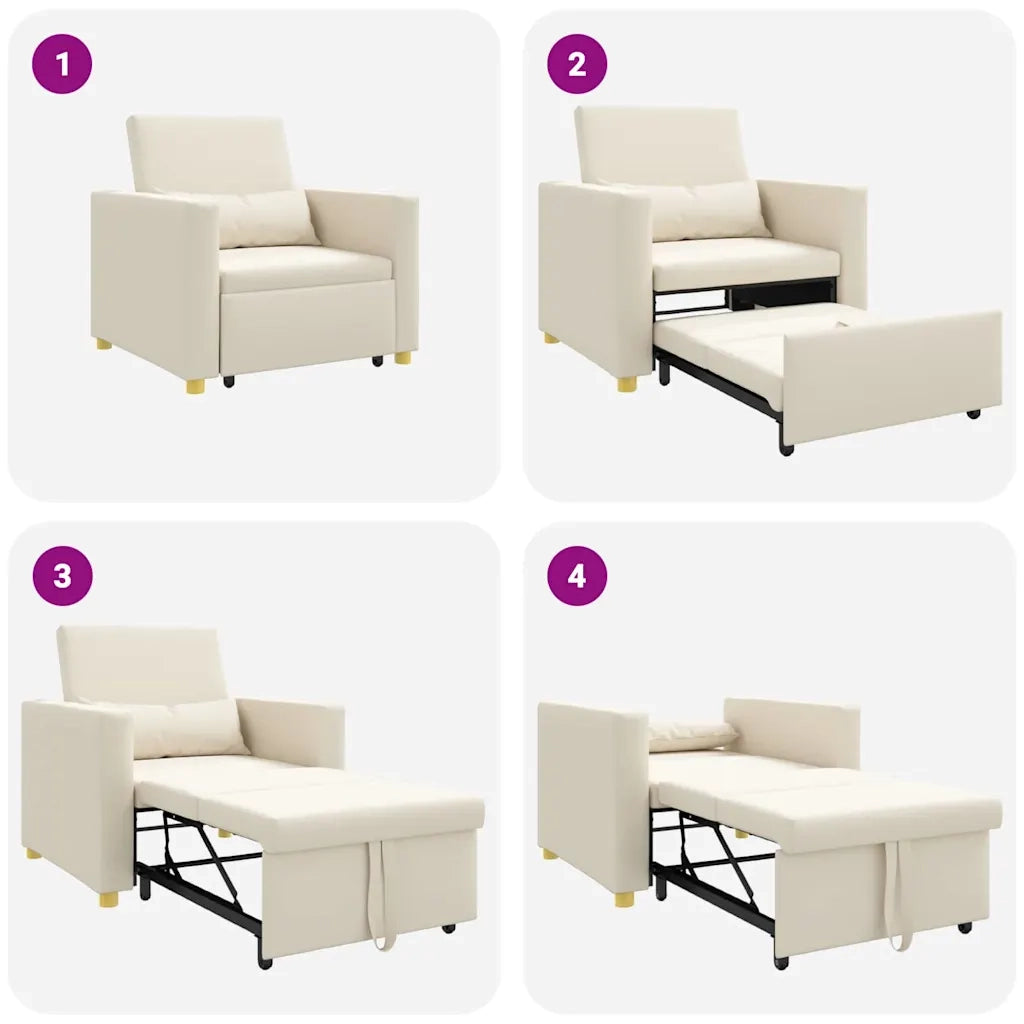vidaXL Divano Letto Singolo Bianco crema 90 x 165 x 87 cm Tela