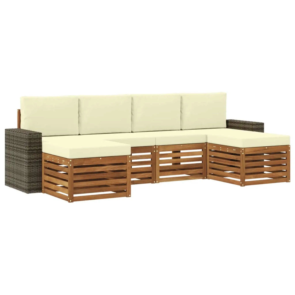Set divani 6 pcs Naturale e Crema Legno di Acacia Massello 3384696