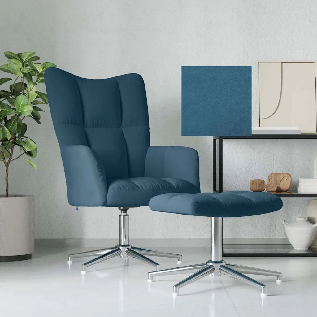 Poltrona Relax | Sedia Relax con Poggiapiedi Blu in Velluto