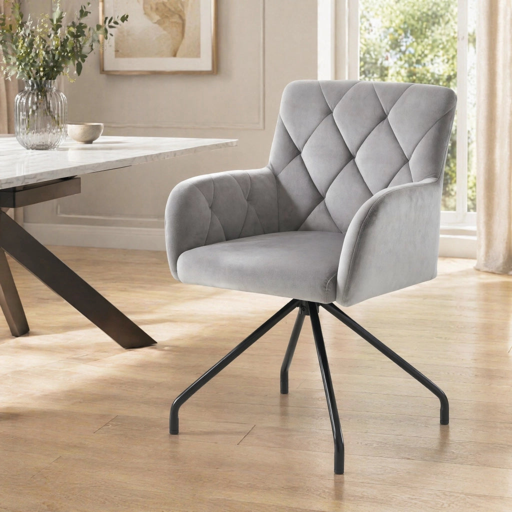 Set da 2 sedie da pranzo imbottite in velluto grigio chiaro con gambe in metallo