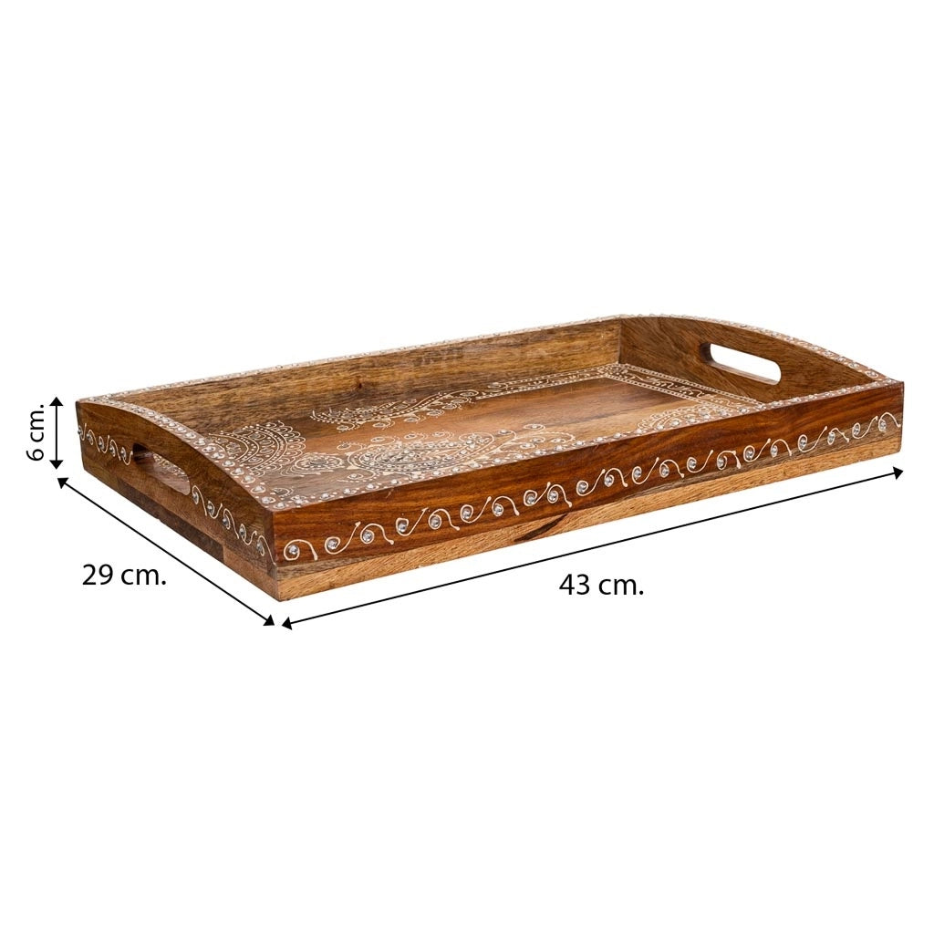 Vassoio in legno dipinto a mano bianco 43x29x6 h