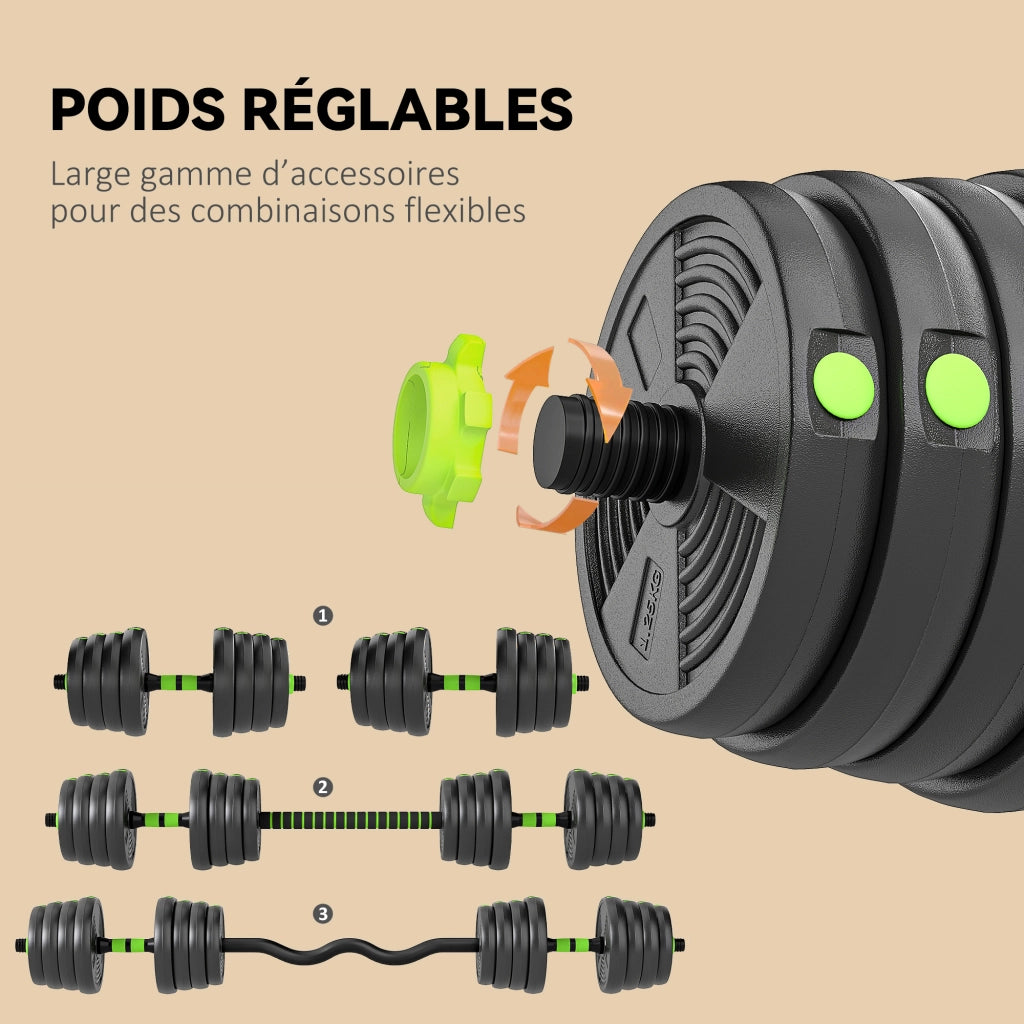 Kit manubri regolabili 30 kg 3 in 1 ¨C Zephmum ¨C Nero