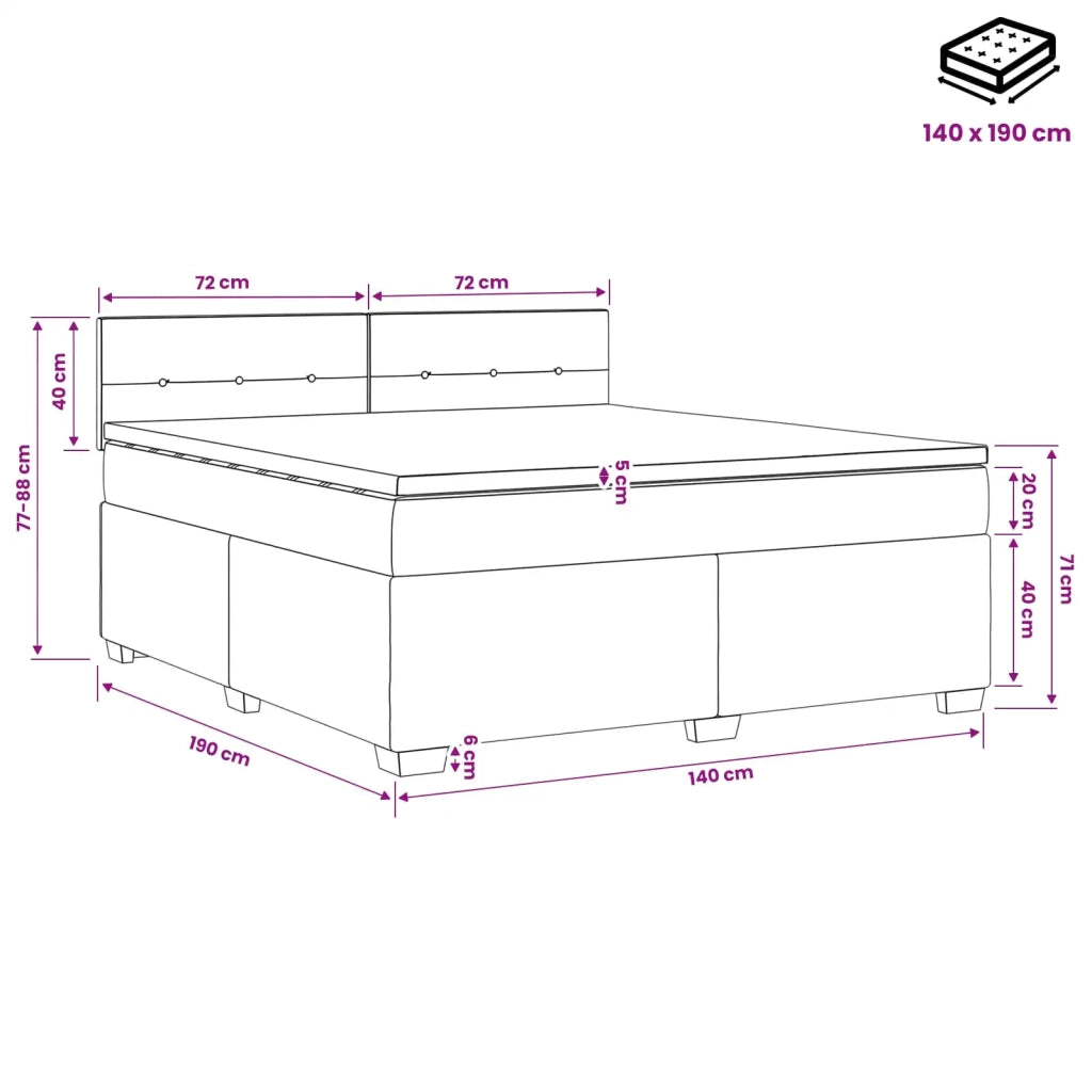 Letto box spring con materasso Nero 140 x 190 cm Tessuto 3450476