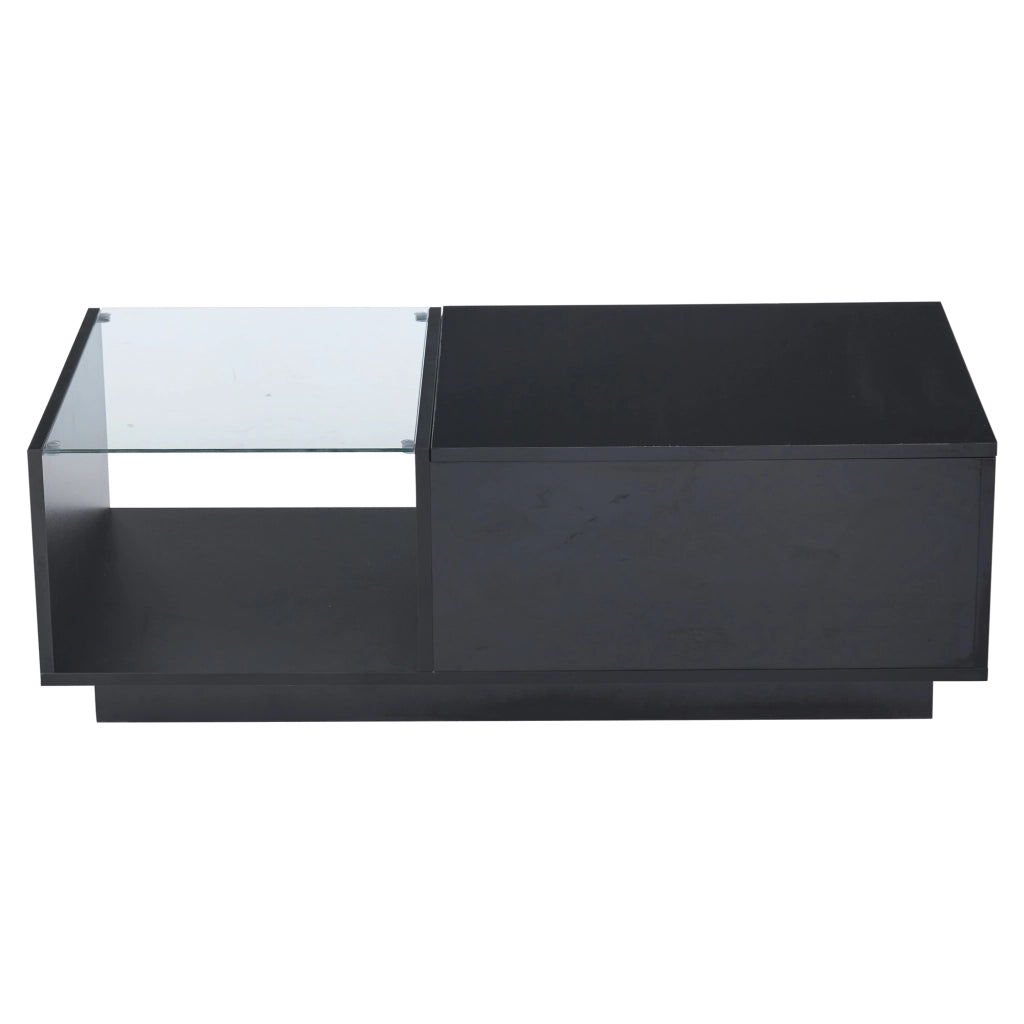 Tavolino da salotto 100x50x33 cm; piano sollevabile con LED APP e vano nascosto; truciolare nero