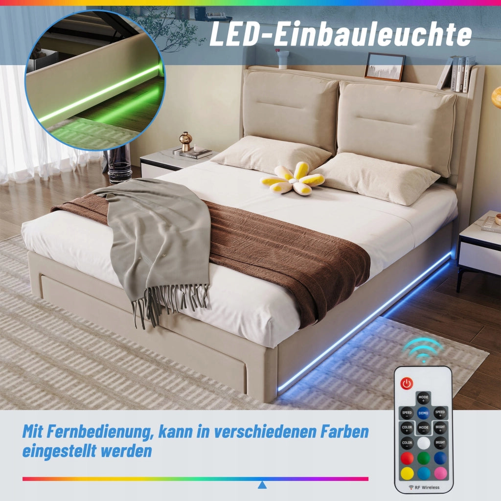 Letto imbottito con LED - Xylo - 180x200 - Beige - Velluto