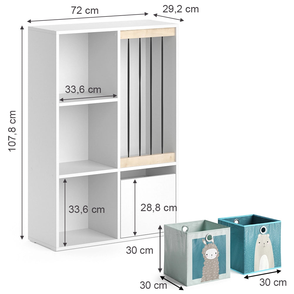 Vicco Libreria bambini Bianco 29.2 x 107.8 cm con 2 scatole pieghevoli opt.6