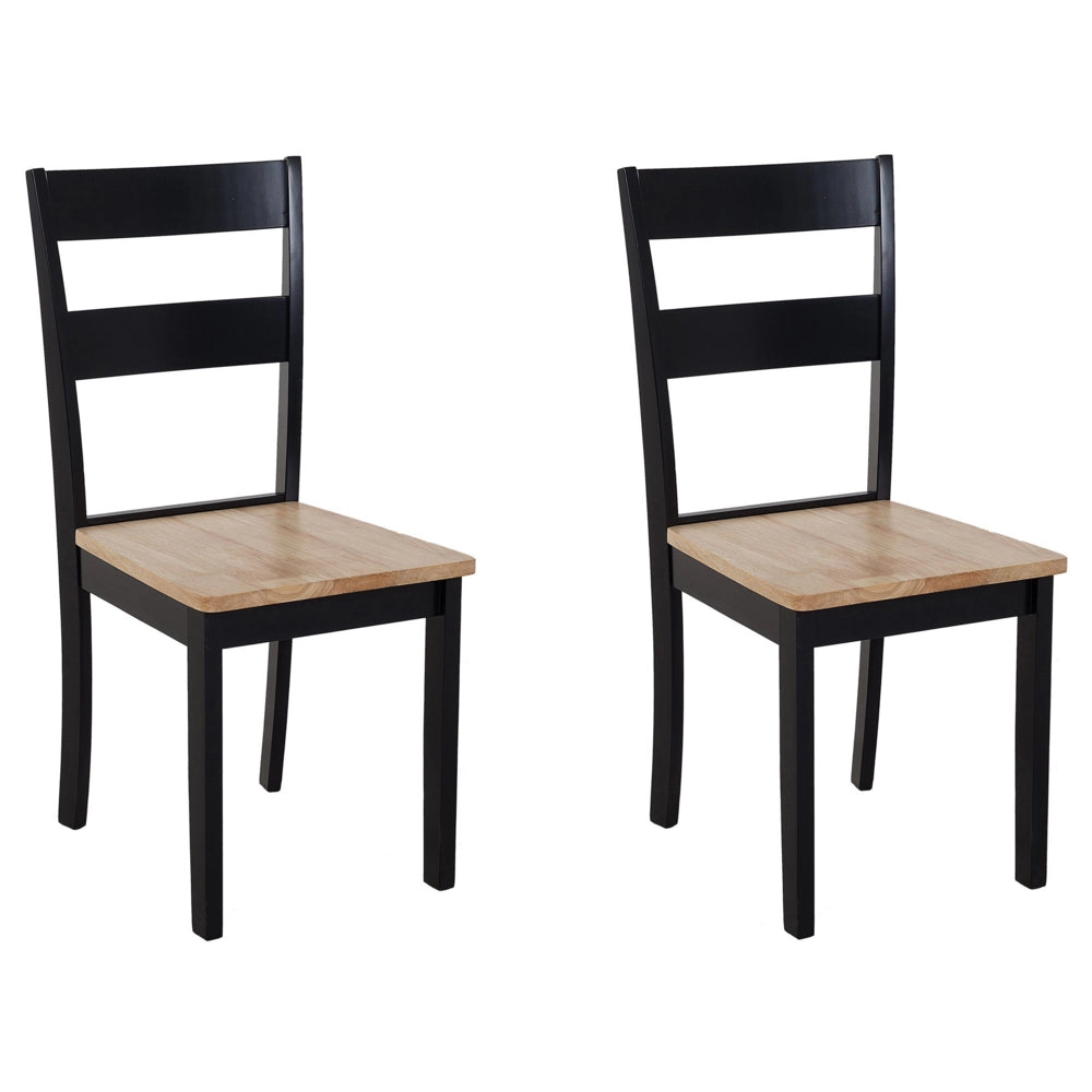 Set di 2 sedie da pranzo in stile cottage con schienale a doghe in legno di gomma Nero e chiaro