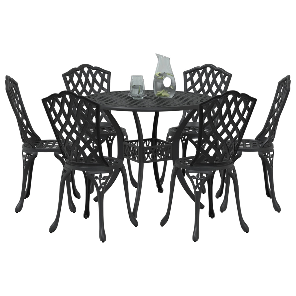 Set da pranzo da giardino vitaXL 7 pezzi in alluminio fuso nero
