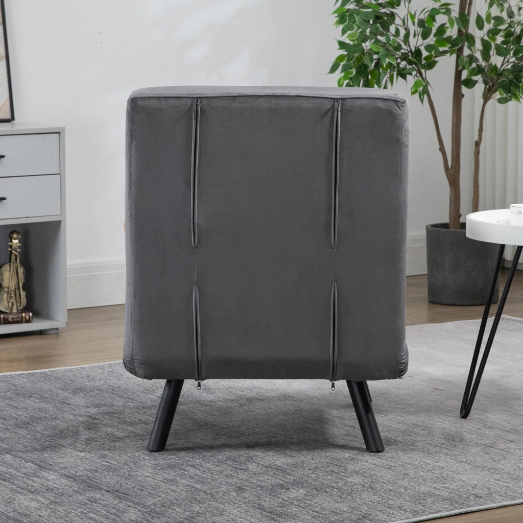 Poltrona Letto Singolo Trasformabile 63x73x81 cm in Tessuto Effetto Velluto Grigio Scuro