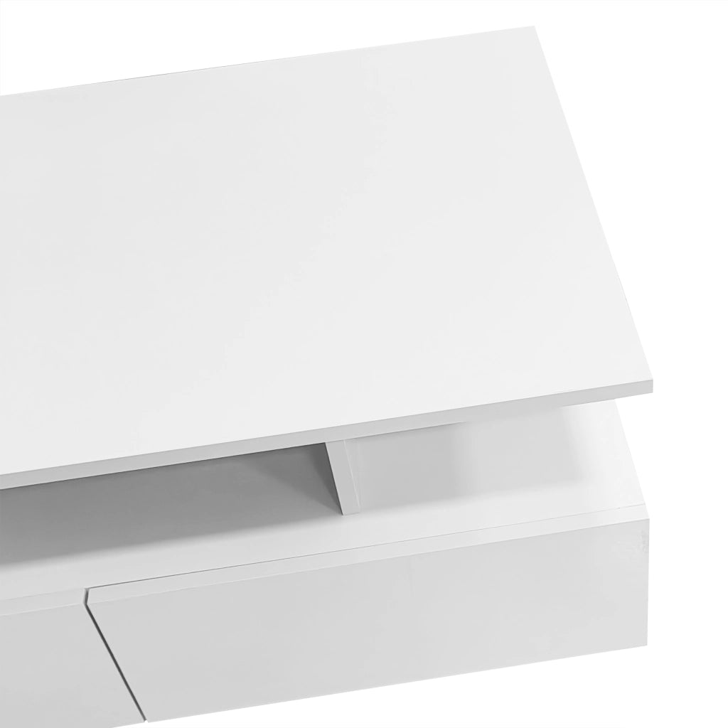 Tavolino da caffè 90x55x41 cm; con illuminazione LED e 2 cassetti; truciolato; bianco