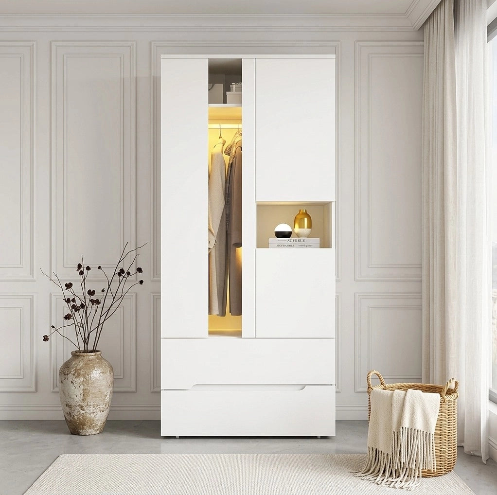 ARMADIO 3 ante con LED 90x50x200 cm Bianco MDF e vetro