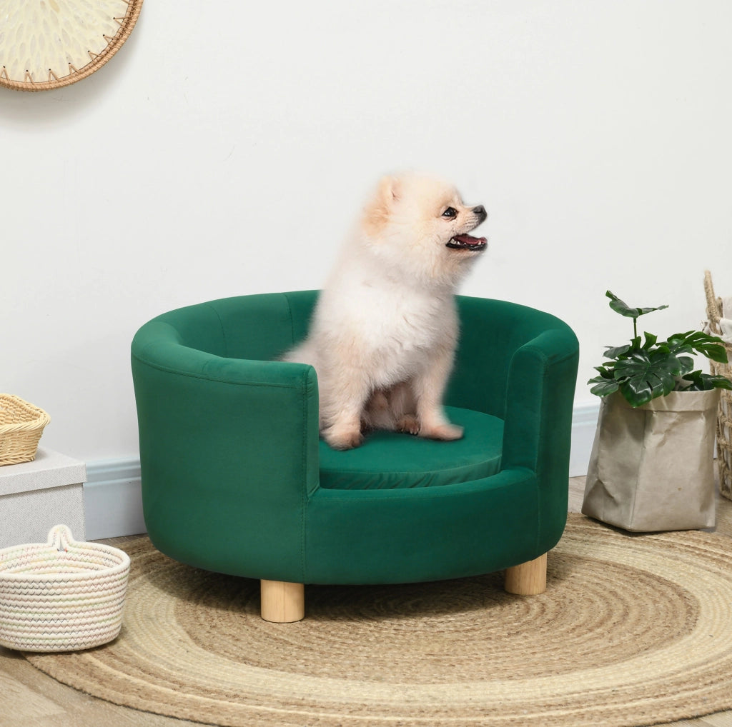 Divanetto per animali verde con gambe in betulla, 65x64 cm