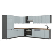 Cucina angolare completa Fame-Line Blu-grigio chiaro/Antracite 347 x 60 cm, PL Rovere Vicco