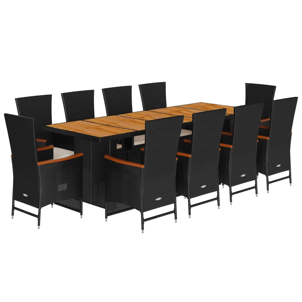 Set da Pranzo da Giardino 11 pz con Cuscini in Polyrattan Nero 3277527