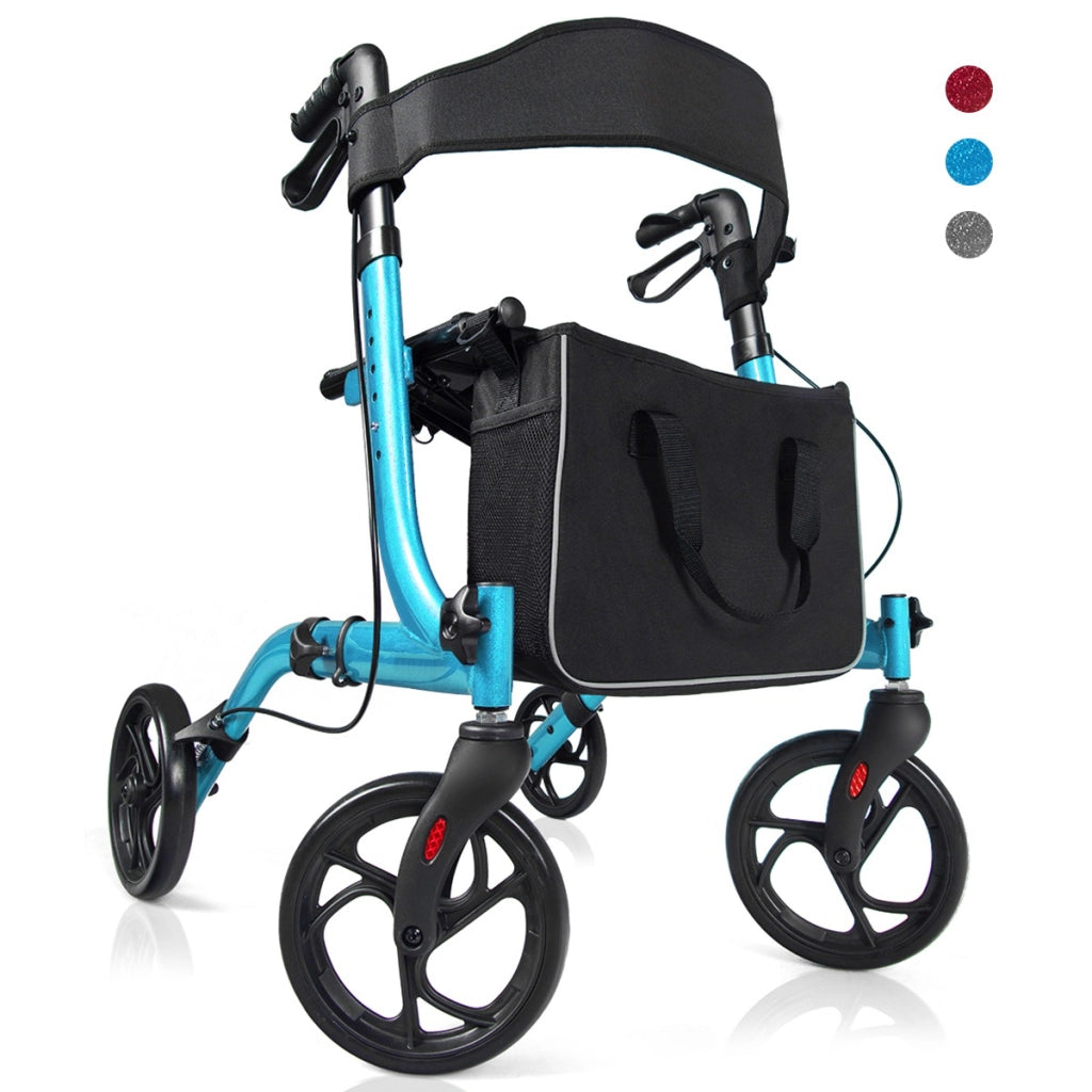 Girello leggero e compatto con sedile maniglia borsa per anziani e adulti, Deambulatore pieghevole in alluminio Blu-Sedie per doccia