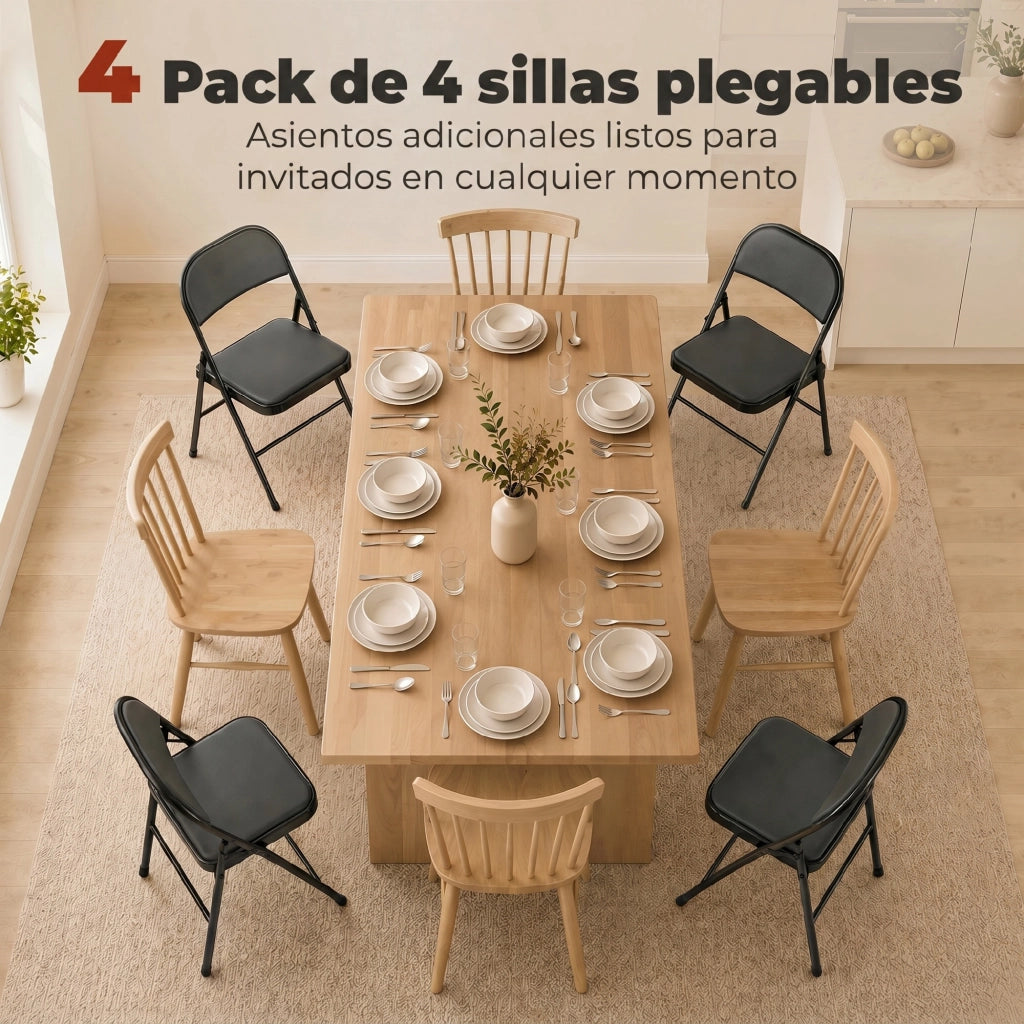 Set di 4 Sedie Pieghevoli Imbottite con Schienale ¨C Zephmum ¨C Nero 45x46x78 cm