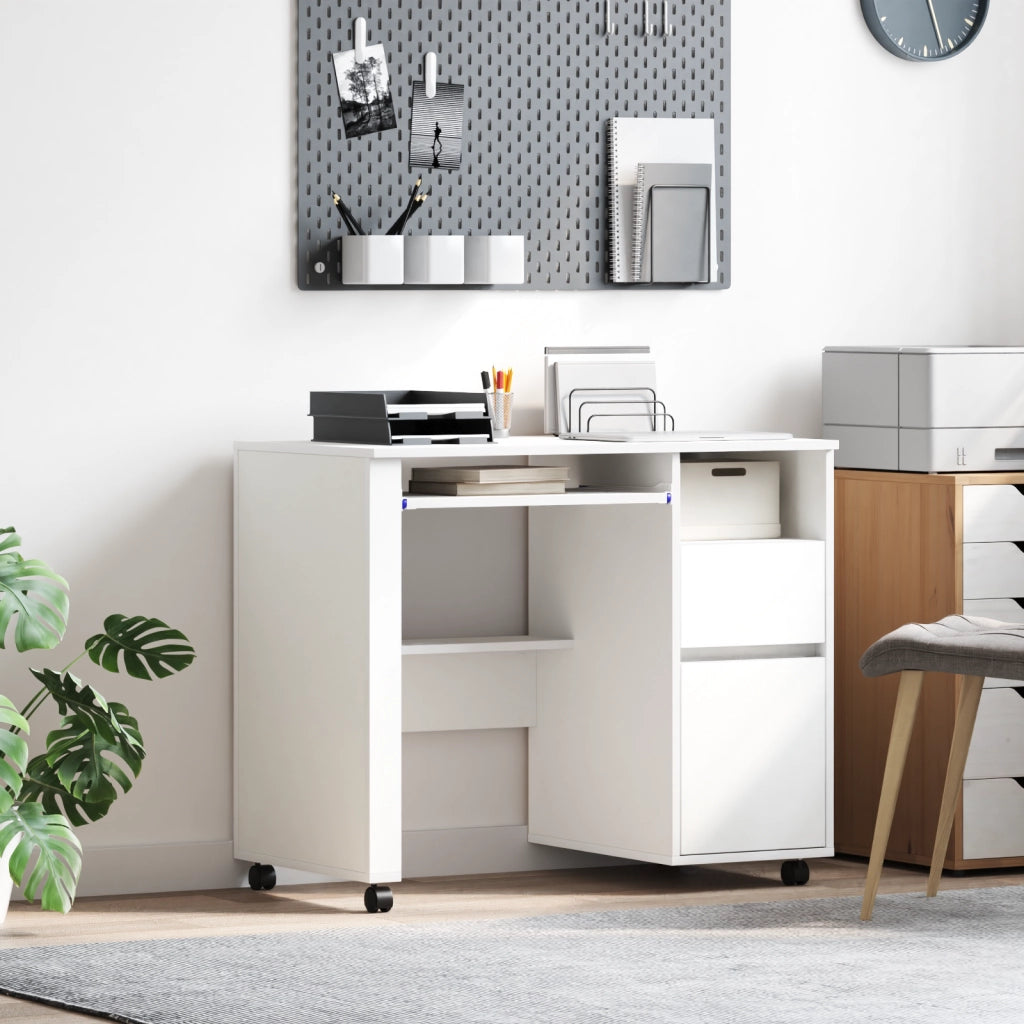 Scrivania Bianca con Cassetti Bianca MDF, Truciolare Standard