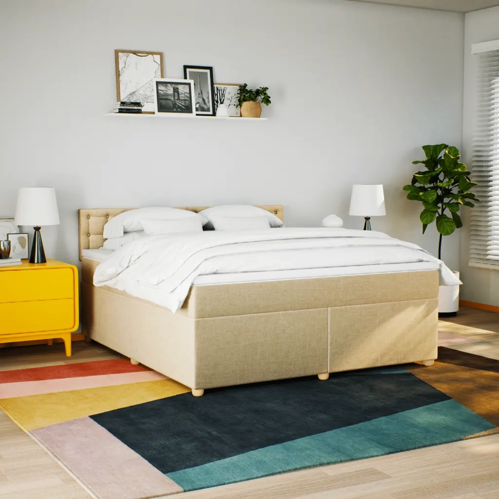 Giroletto a Molle con Materasso Crema 180x200 cm in Tessuto