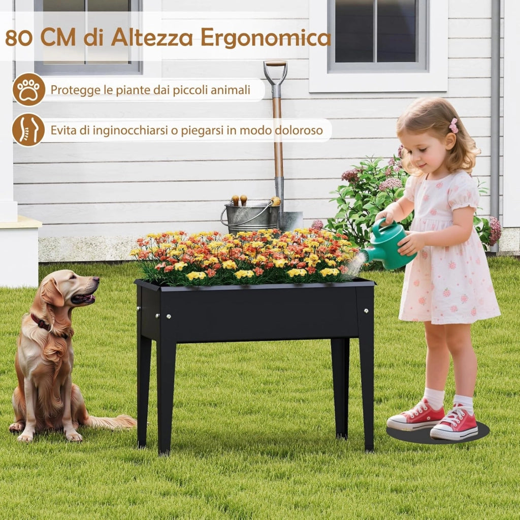 Letto da Giardino Rialzato, Fioriera Elevata con Gambe, Fori di Drenaggio, Aiuola Rialzata per Verdure, Frutta, Fiori e Erbe, Ideale per Balcone, Cortile e Patio, 100 x 40 x 80 cm