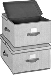 Cassa di archiviazione grande con coperchio 2x - cassetti extra grandi pieghevoli per armadio e appendiabiti - 40x50x25 cm - cassa di archiviazione pieghevole - grigio-bianco - set di 2